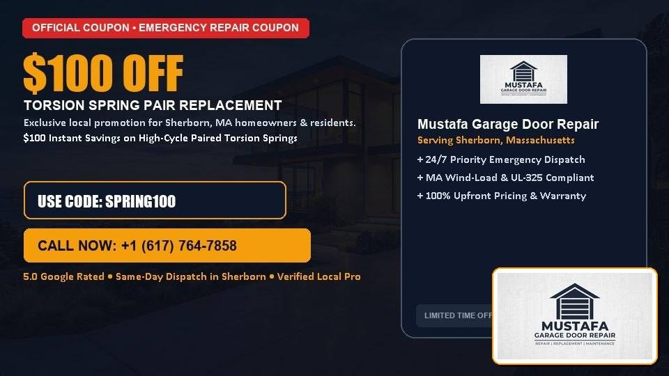 Mustafa Garage Door Repair $100 OFF Dual Torsion Spring Replacement in Sherborn, MA